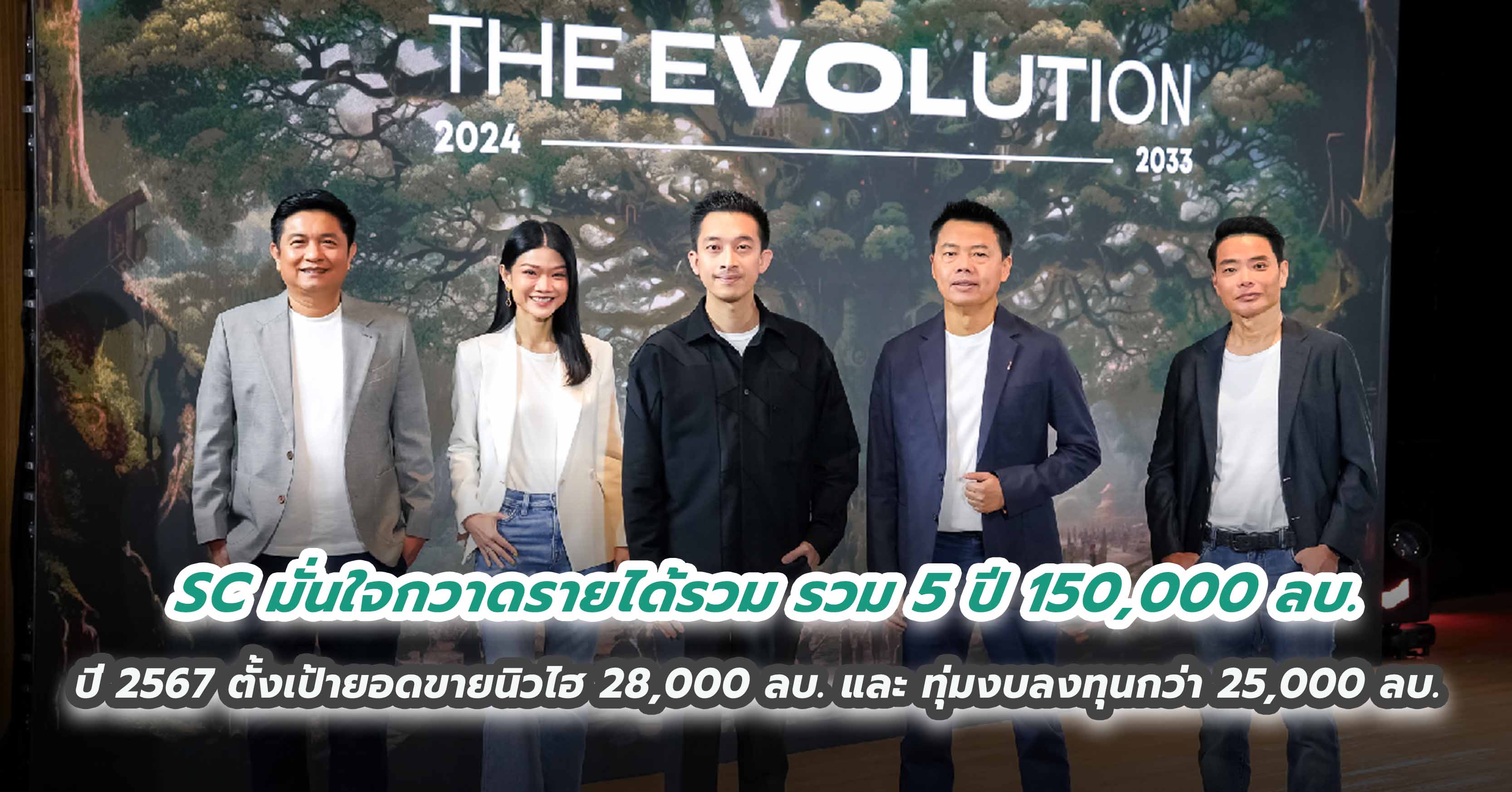 SC ก้าวสู่ทศวรรษที่ 3 มั่นใจกวาดรายได้รวม รวม 5 ปี 150,000 ลบ.  ปี 2567 ตั้งเป้ายอดขายนิวไฮ 28,000 ลบ. และ ทุ่มงบลงทุนกว่า 25,000 ลบ. พร้อมลุยธุรกิจหลากหลาย ที่อยู่อาศัย โรงแรม คลังสินค้า ออฟฟิศ