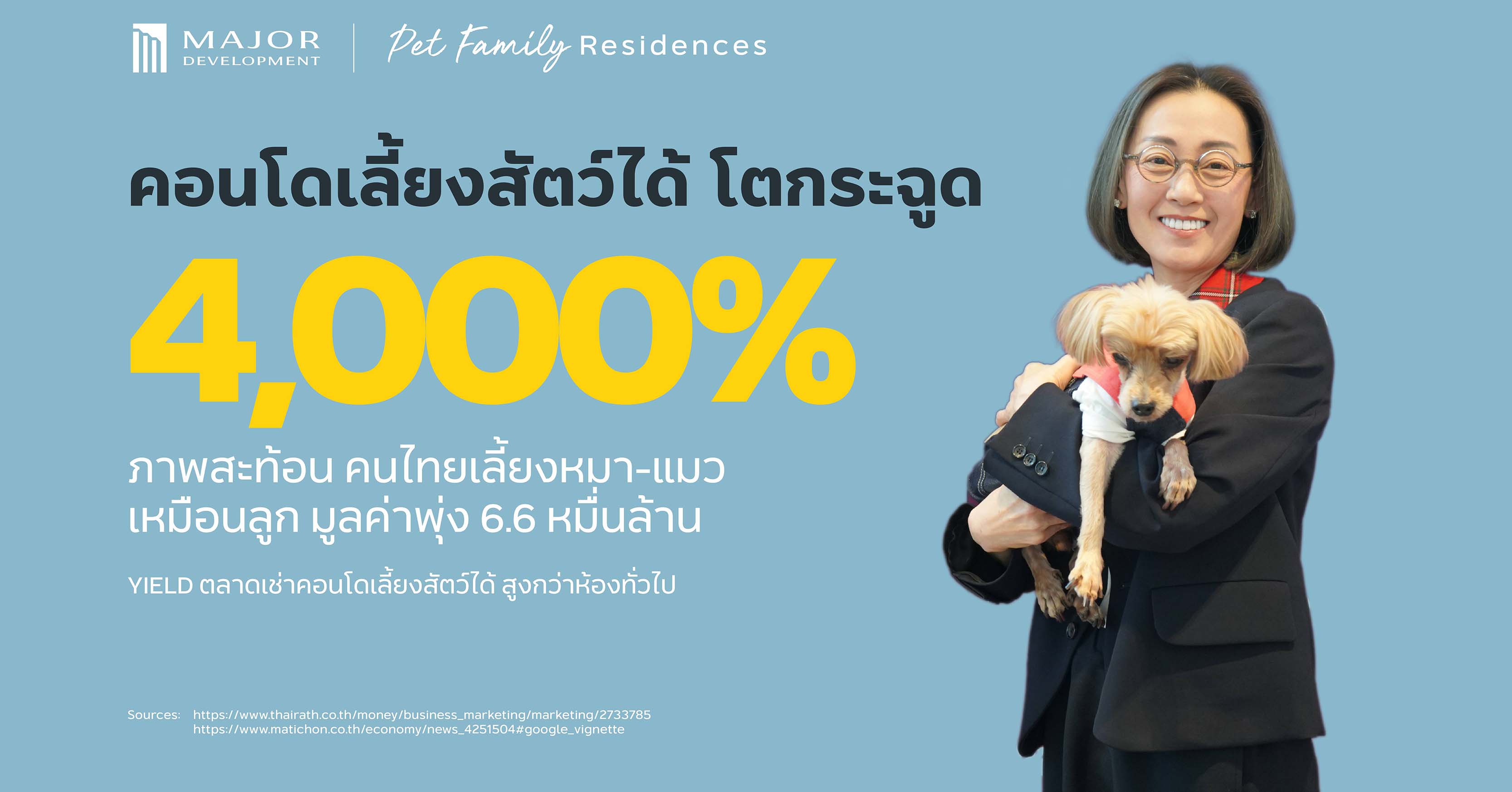 เมเจอร์ ดีเวลลอปเม้นท์ เผยคอนโดเลี้ยงสัตว์ได้เติบโตสูงกว่า 4000% หลังดีเวลอปเปอร์ทำการตลาดเกี่ยวกับ Pet-friendly มากขึ้น