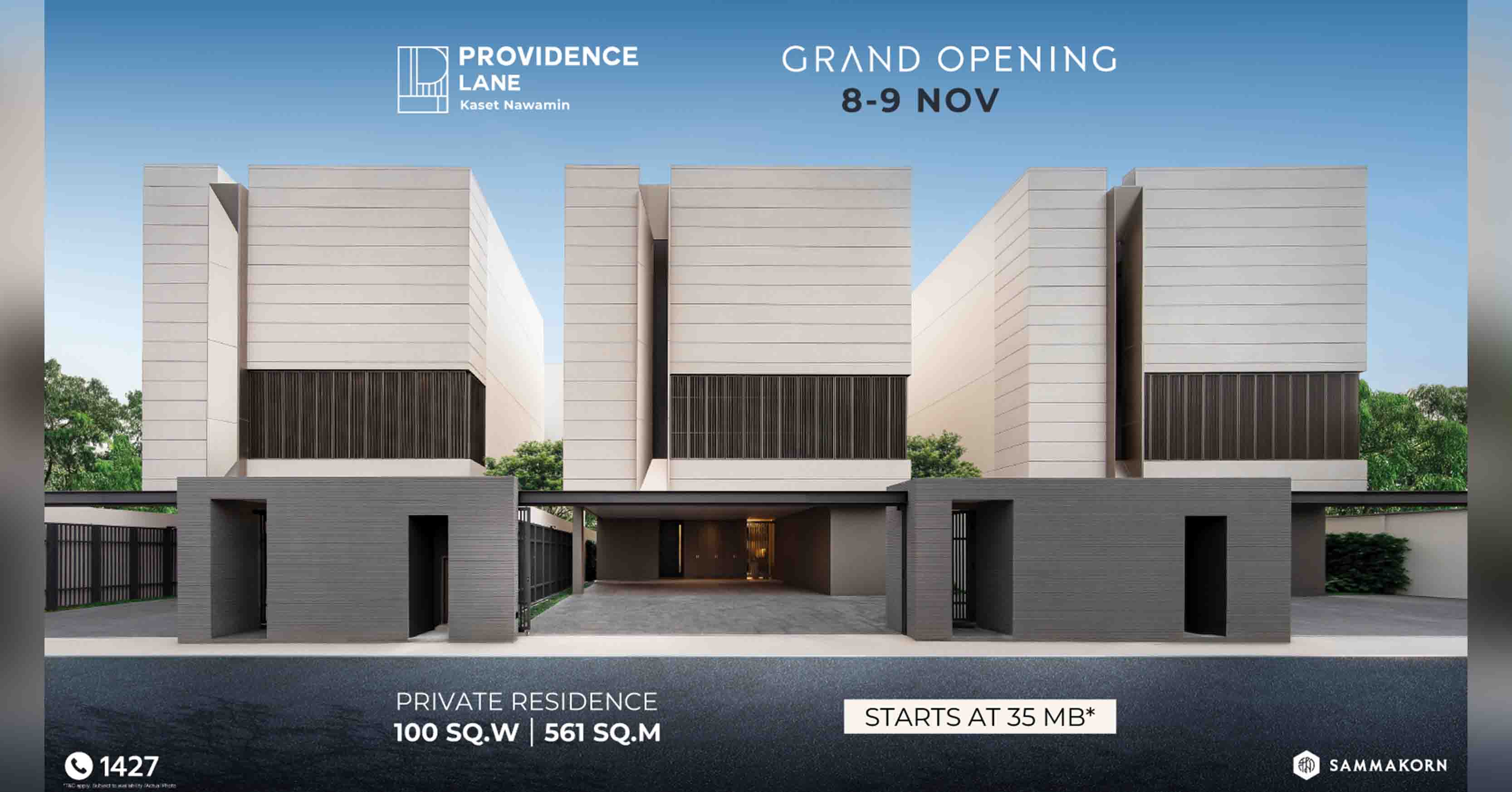8-9 พ.ย.นี้ สัมมากร เตรียมจัด GRAND OPENING โครงการ Providence Lane Kaset Nawamin บ้านหรูพร้อมสระว่ายน้ำและลิฟต์ส่วนตัว เริ่ม 35 ล้านบาท*