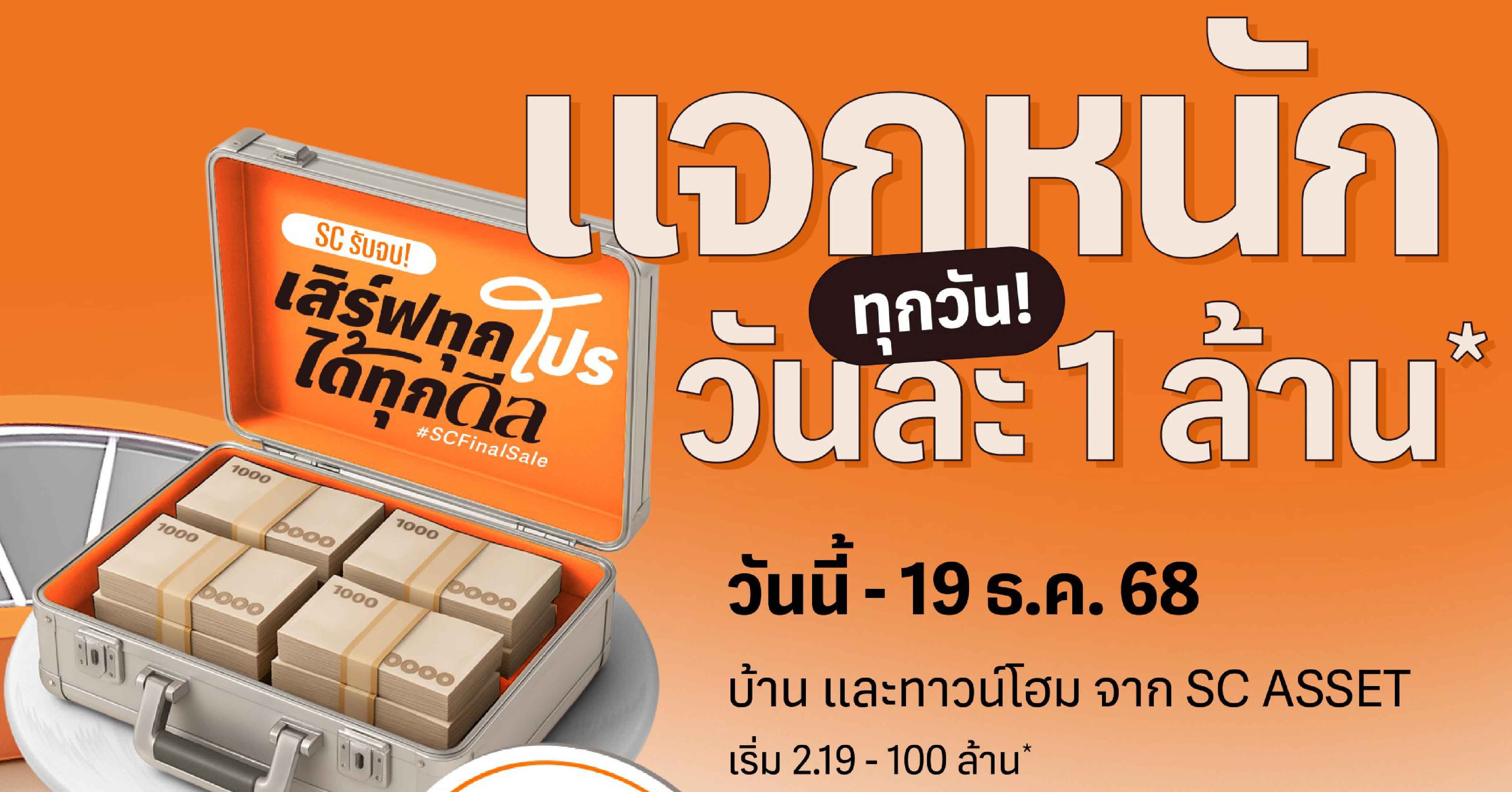 SC Asset ปล่อยโปรดีที่สุดแห่งปี “SC Final Sale” แจกทุกวัน วันละ 1 ล้านบาท  พร้อมดีลบ้าน–ทาวน์โฮม ราคาพิเศษสุดส่งท้ายปี วันนี้ – 19 ธ.ค.68 นี้ 