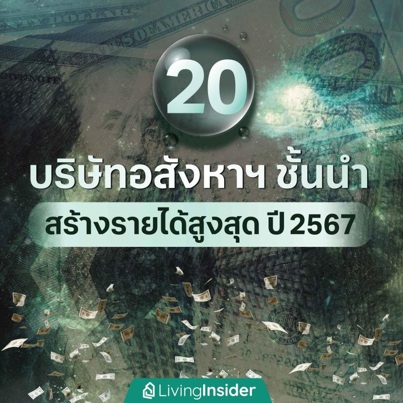 20 บริษัทอสังหาริมทรัพย์ชั้นนำ สร้างรายได้สูงสุด ปี 2567