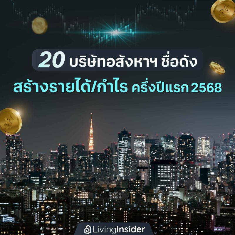 20 บริษัทอสังหาริมทรัพย์ชื่อดัง สร้างรายได้และกำไร ครึ่งปีแรก 2568