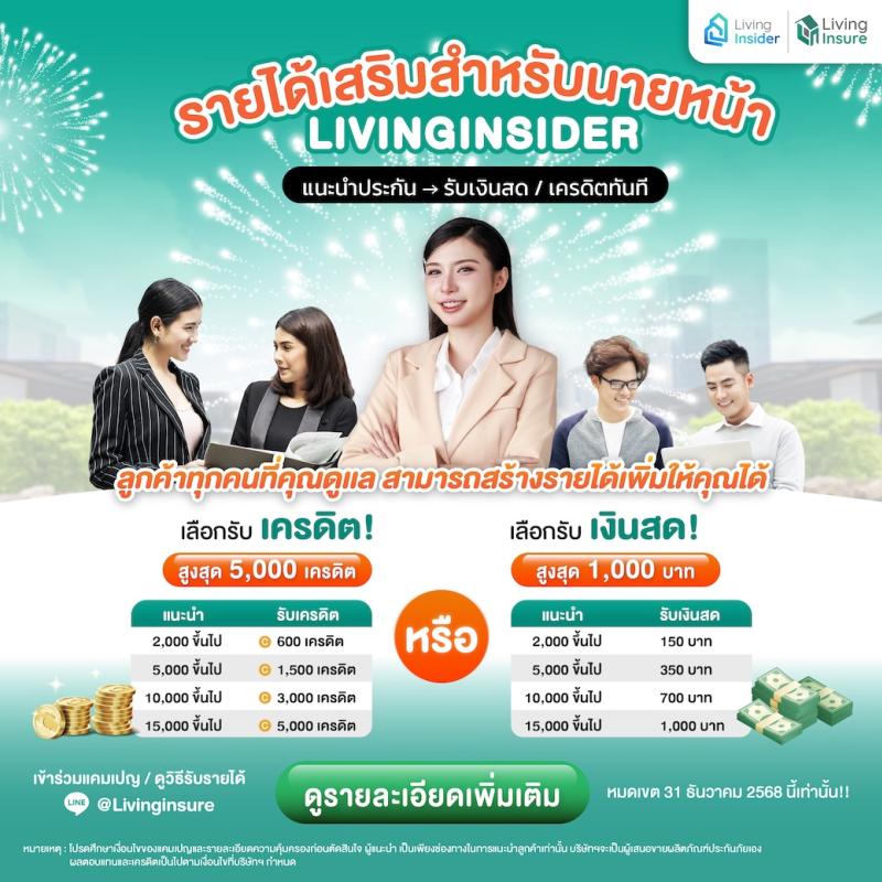 รายได้เสริมสำหรับนายหน้า Livinginsider | แนะนำประกัน รับเครดิตหรือเงินสดทันที