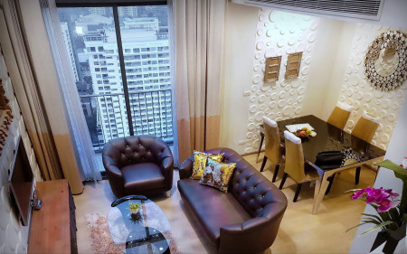 For RentCondoRatchathewi,Phayathai : Condo for rent, PYNE by Sansiri, 76 sqm., Duplex, city view, large room, high ceiling, 2 bedrooms, near Airport Raillink, ready to move in.