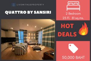 For RentCondoSukhumvit, Asoke, Thonglor : Quick rent!! Very good price, high floor, beautiful view, very beautiful decoration Quattro By Sansiri