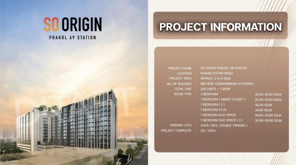 Sale DownCondoVipawadee, Don Mueang, Lak Si : Sale down payment 80,900 baht, So Origin Phahol 69 Station project, size 34.90 sq m.