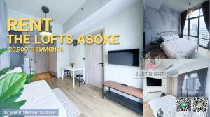 For RentCondoSukhumvit, Asoke, Thonglor : For rent, The Loft Asoke, 35 sq.m., 1 bedroom, 1 bathroom, high floor, city view of Asoke, only 26,900/month, 1 year contract only, high floor, city view