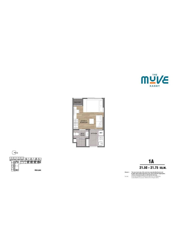 For SaleCondoKasetsart, Ratchayothin : THE MUVE Kaset (The Move Kaset) 1 Bedroom, usable area within 21.50 – 21.75 sq m. Condo near Kasetsart University.