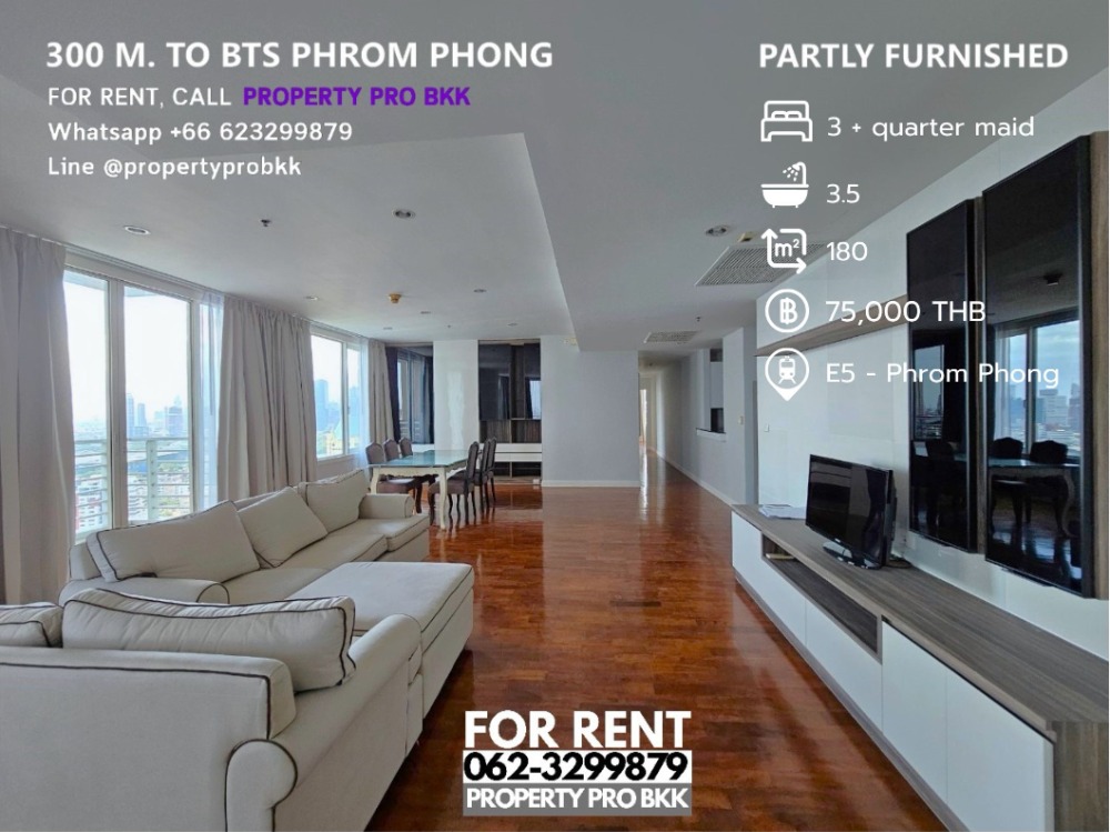 For RentCondoSukhumvit, Asoke, Thonglor : 🌟🌟 For Rent Siri Residence: 3 bedrooms partly furnished 300 m. walkable to BTS Phrom Phong and Emporium