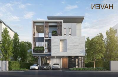 For RentHousePattanakan, Srinakarin : Luxury villa for rent, The Gentry, Pattanakarn, 440 sq m., 4 bedrooms, new house, never been in