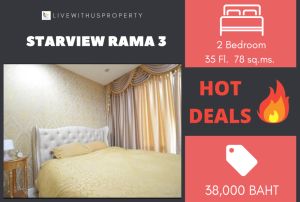 For RentCondoRama3 (Riverside),Satupadit : Urgent rent!! Very good price, high floor, beautiful view, very beautiful decoration, StarView Rama 3