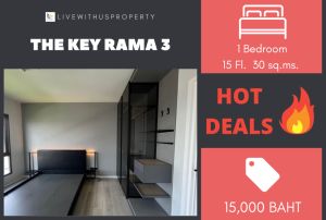 For RentCondoRama3 (Riverside),Satupadit : Urgent rent!! Very good price, high floor, pool view, very beautiful decoration, The Key Rama 3