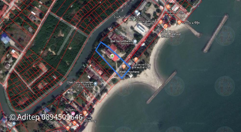 For SaleLandCha-am Phetchaburi : Land for sale on the beach, Chao Samran Beach, Phetchaburi, size 2-2-48 rai, beautiful rectangular plot. In front of a private beach behind the canal