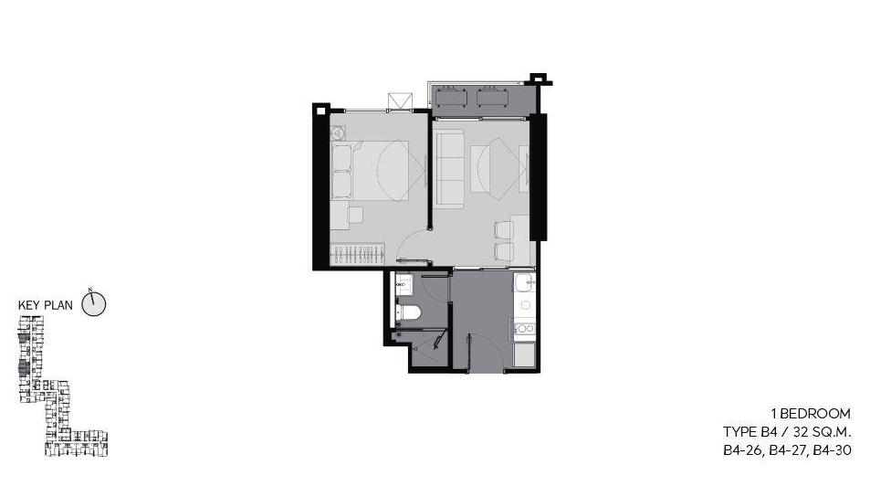 For SaleCondoRama9, Petchburi, RCA : sell!! 4.7 million baht, 1 bed, 32 sq m., spacious room, not cramped, beautiful floor plan +++ LIFE ASOKE HYPE +++ Call 093-9256422(G)