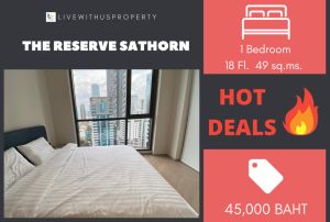 ให้เช่าคอนโดสาทร นราธิวาส : เช่าด่วน!! ราคาดีมาก ชั้นสูง วิวสวย แต่งสวยมาก The Reserve Sathorn