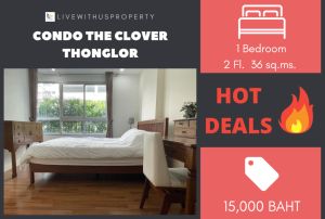 For RentCondoSukhumvit, Asoke, Thonglor : Urgent rent!! Very good price, very beautiful decorated room, Condo The Clover Thonglor