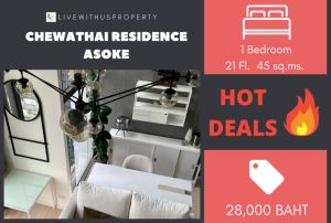 For RentCondoRama9, Petchburi, RCA : Urgent rent!! Very good price, high floor, Makkasan garden view, Duplex room, very beautiful decoration, Chewathai Residence Asoke