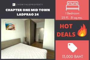 For RentCondoLadprao, Central Ladprao : Urgent rent!! Very good price, high floor, beautiful view, very beautiful decoration Chapter one Mid Town Ladprao 24