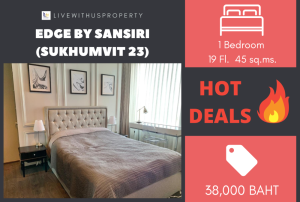 For RentCondoSukhumvit, Asoke, Thonglor : Urgent rent!! Very good price, high floor, beautiful view, very beautiful decoration Edge By Sansiri (Sukhumvit 23)