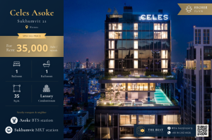 For RentCondoSukhumvit, Asoke, Thonglor : Rent Celes asok 1 bedroom, very good price, only 35,000 baht/month 🔥