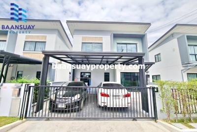 For RentHousePathum Thani,Rangsit, Thammasat : 2-storey twin house for rent, Eco House Wongwaen-Lam Luk Ka. ready to move in Inbound road along the motorway