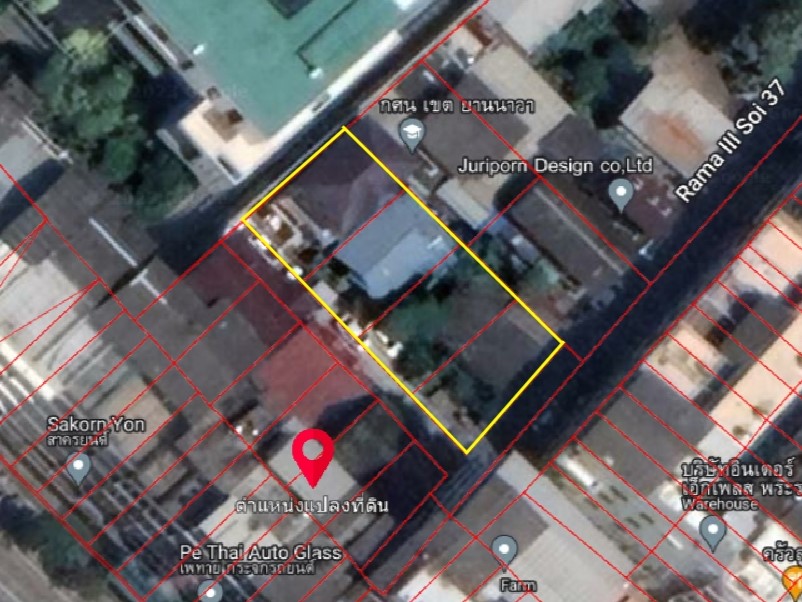 For SaleLandRama3 (Riverside),Satupadit : Rectangular plot of land Only 100 meters from Rama 3 Road, wide road in front of the house, easy access