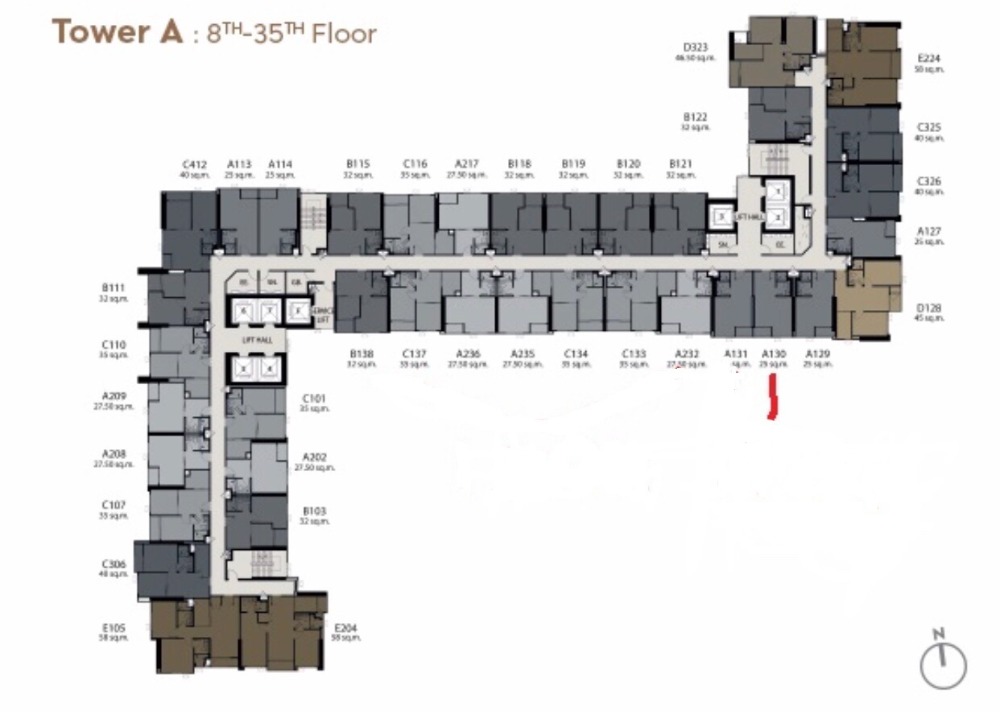 For SaleCondoRama9, Petchburi, RCA : Selling a studio, 25.68 sq m, 30th floor, good location, A130, unblocked view, room never rented.
