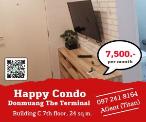For RentCondoVipawadee, Don Mueang, Lak Si : 🔥Happy Condo Donmuang The Terminal🔥 Room for rent, ready to move in, fully furnished.
