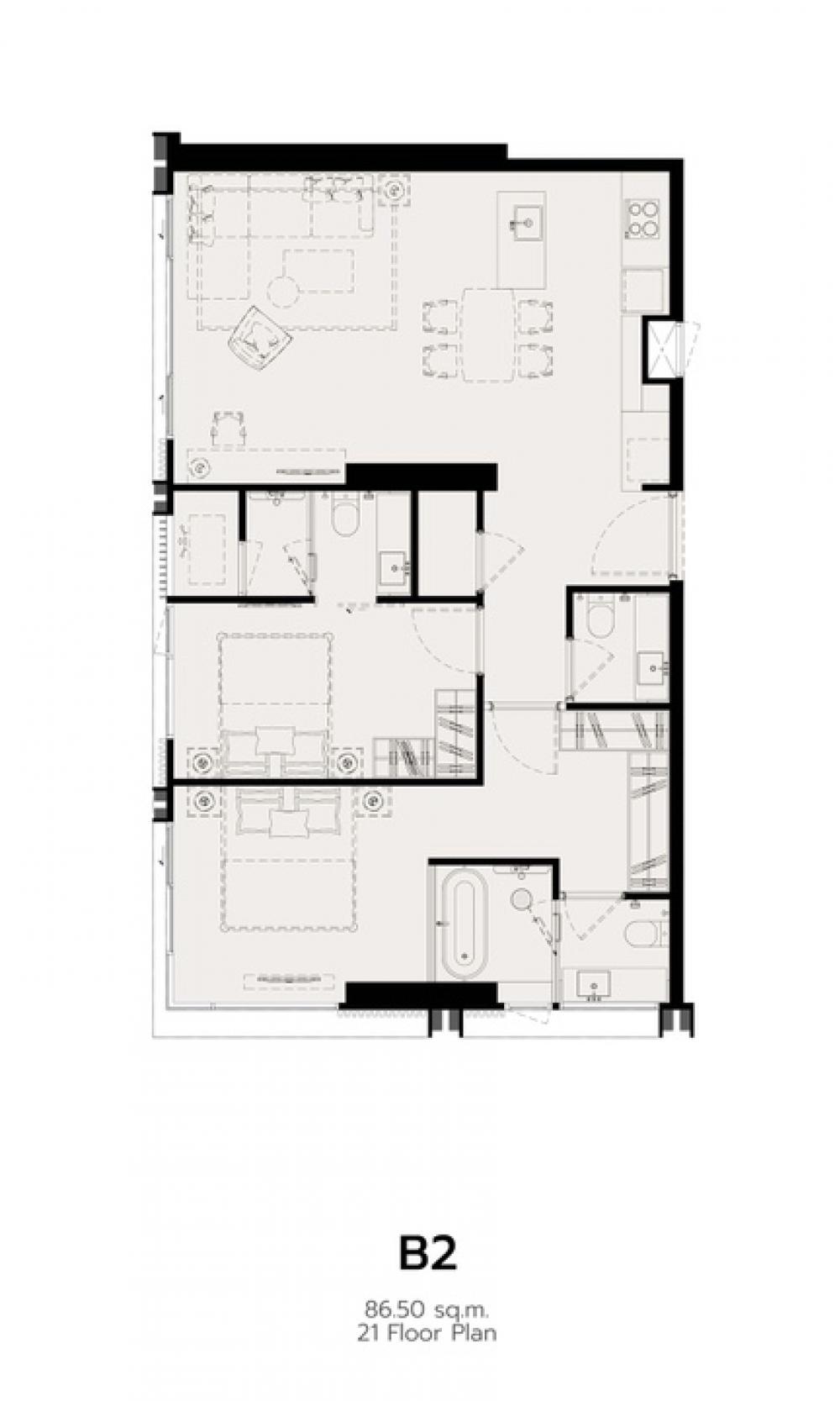 Sale DownCondoSilom, Saladaeng, Bangrak : Romm Convent 2-Bedroom, exceptional layout with reasonable price!