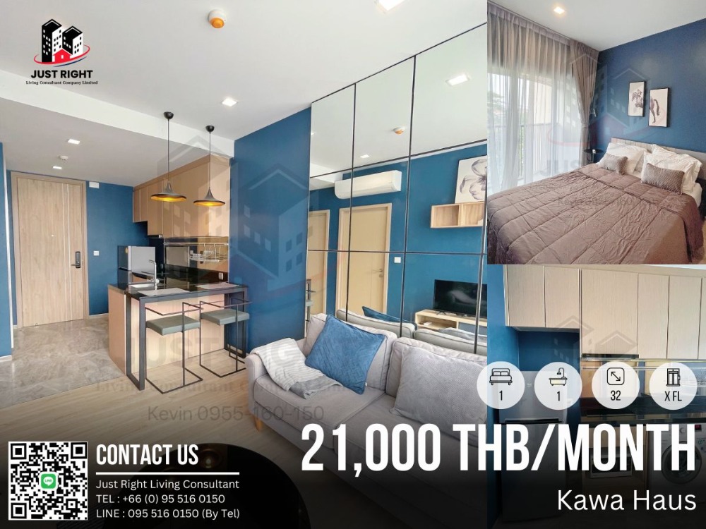 For RentCondoOnnut, Udomsuk : For rent, Kawa Haus, 1 bedroom, 1 bathroom, size 32 sq.m, x Floor, fully furnished, only 21,000/m, 1 year contract only.