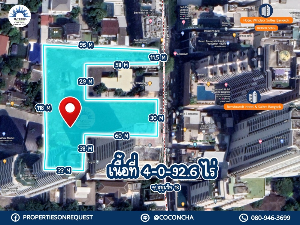 For SaleLandSukhumvit, Asoke, Thonglor : 📢Land for sale on the road, Soi Sukhumvit 18 (2 sides), close to shopping centers, shops, luxury hotels, international schools. Hospital..convenient to travel near BTS-MRT-BRT-expressway-many buses**(area 4-0-92.6 rai)📌(property number: COL232)