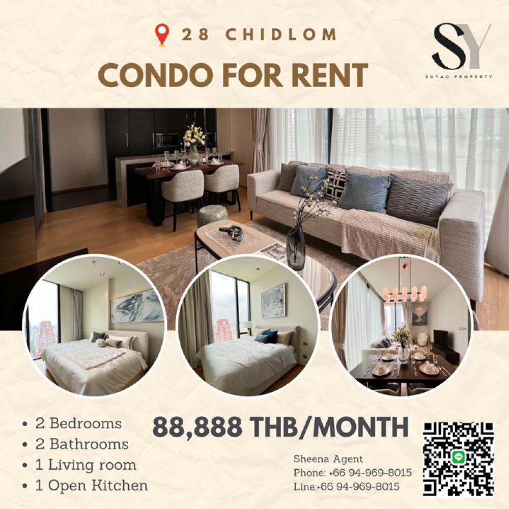 For RentCondoWitthayu, Chidlom, Langsuan, Ploenchit : SY060🔥 For Rent 28 Chidlom ✨Super Luxury Building✨