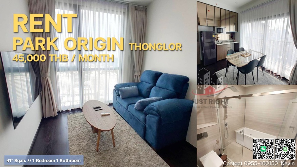 For RentCondoSukhumvit, Asoke, Thonglor : For rent, Park Origin Thonglor 1 bedroom 1 bathroom 41 sq m, 31st floor, fully furnished, complete with electrical appliances. Special price, only 45,000/month, 1 year contract