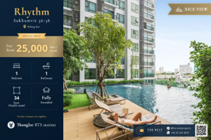 For RentCondoSukhumvit, Asoke, Thonglor : Rent Rhythm Sukhumvit 36-38,1 bedroom, very beautiful room, rent 25.000 baht 🔥🔥🔥