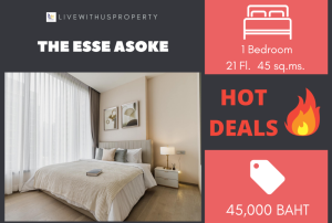 For RentCondoSukhumvit, Asoke, Thonglor : Urgent rent!! Very good price, high floor, beautiful view, very beautiful decoration, The ESSE Asoke.