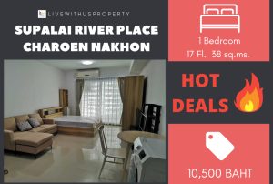 For RentCondoWongwianyai, Charoennakor : Urgent rent!! Very good price, high floor, river view, Sathorn side, very beautiful decoration Supalai River Place Charoen Nakhon