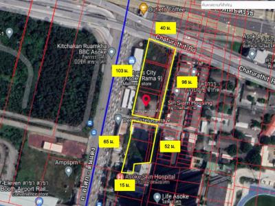 For SaleLandRama9, Petchburi, RCA : Land for sale, good location near Makkasan train station, 4 rai 1 ngan 4 square wa, suitable for doing business