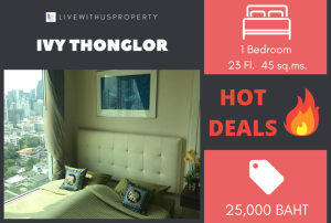 For RentCondoSukhumvit, Asoke, Thonglor : Urgent rent!! Very good price, city view, high floor, very beautiful decoration, IVY THONGLOR