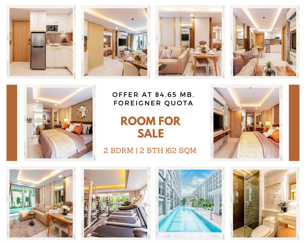 For SaleCondoPattaya, Bangsaen, Chonburi : two bedroom condo Fully furnished with furnishings high price ready to move in with Jomtien luxury water park project Dusit Grand Park 2 Dusit Grand Park 2 Pattaya
