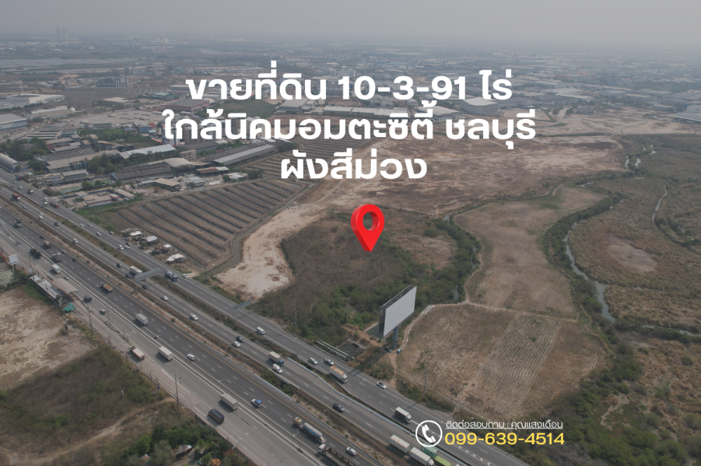 For SaleLandPattaya, Bangsaen, Chonburi : Land for sale 10-3-91 rai near Amata City Industrial Estate, Chonburi, purple layout.
