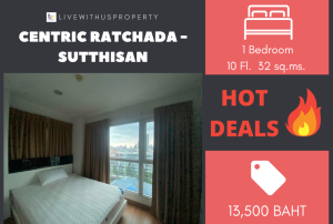 For RentCondoRatchadapisek, Huaikwang, Suttisan : Urgent rent!! Very good price, corner room, very beautiful decoration, Centric Ratchada - Sutthisan