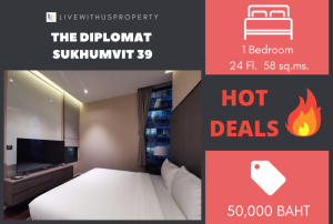 For RentCondoSukhumvit, Asoke, Thonglor : Urgent rent!! Very good price, high floor, beautiful view, very beautiful decoration, The Diplomat Sukhumvit 39