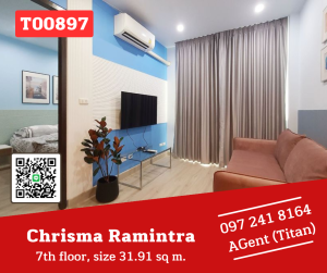 For RentCondoNawamin, Ramindra : 🔥For rent, Chrisma Condo Ramintra 🔥 new decorated room, spacious, ready to move in, fully furnished, if you like it, you can talk to us in front of the event !!!