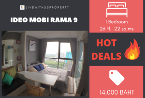 For RentCondoRama9, Petchburi, RCA : Urgent rent!! Very good price, high floor, beautiful view, very beautiful decoration, Ideo Mobi Rama 9