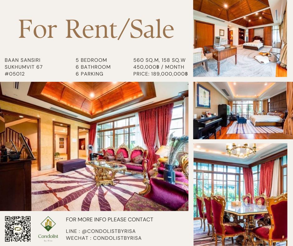 For RentHouseOnnut, Udomsuk : Risa05012 House for rent, Sansiri Sukhumvit 67, 560 square meters, 158 square wah, 5 bedrooms, 6 bathrooms, private pool, only 450,000 baht.