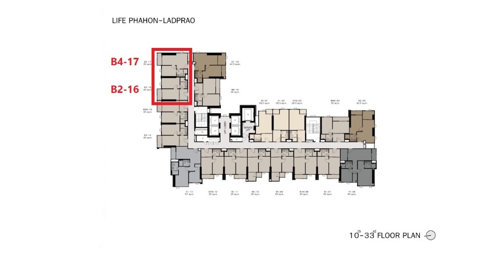 Sale DownCondoLadprao, Central Ladprao : Life Phahol-Ladprao 1-bed 35 sq m. North side, the best direction of the project. The first price has a 5% discount.