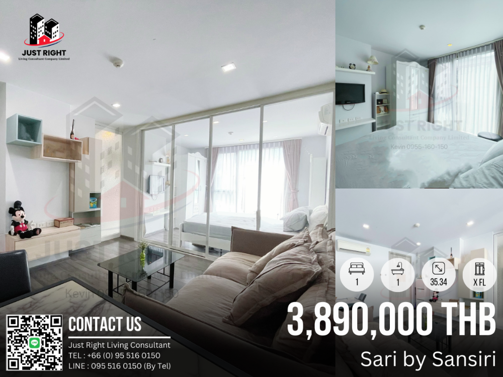 For SaleCondoOnnut, Udomsuk : For Sale Sari by Sansiri Sukhumvit 64 1 Bedroom 1 Bathroom 35.34* sq.m. North, 7th Floor, Building A, Special Price 3.89* MB Sale with tenant expires August 2024 (transfer fee 2%, buyer and seller pay half each)