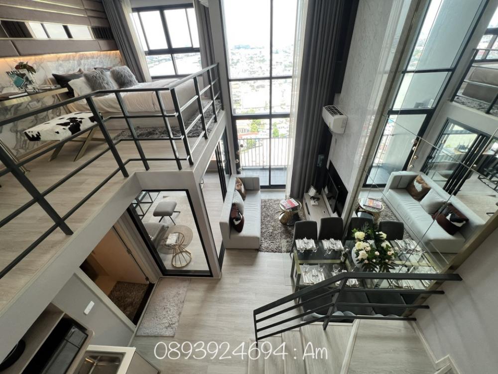 For SaleCondoPinklao, Charansanitwong : 2 bedrooms, 2 floors, river view, 51 sq m, ceiling height 4.5 meters, price only 3.99 million baht, free all + gold, 1 baht can be borrowed 💯%