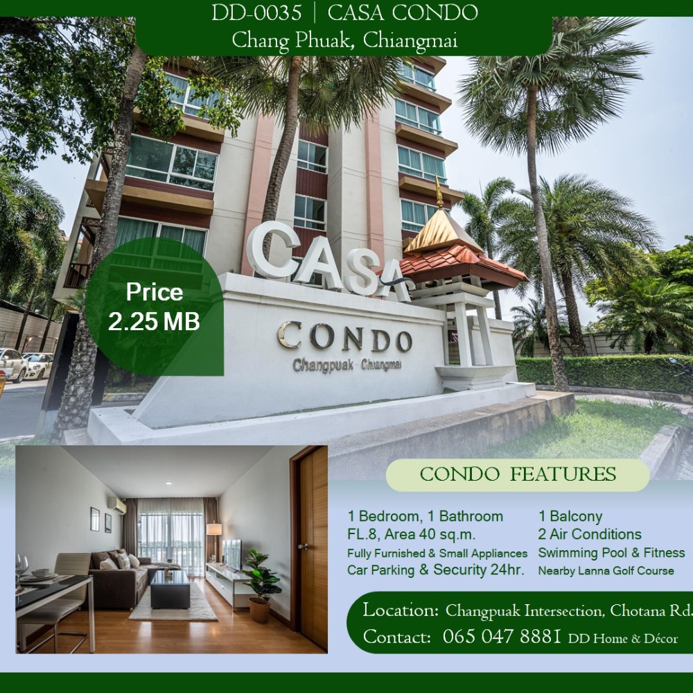 For SaleCondoChiang Mai : For Sale: CASA Chang Phueak Condo, Chiang Mai, 1 Bedroom, Beautifully Decorated | Co-Agent Available