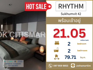 For SaleCondoSukhumvit, Asoke, Thonglor : 🔥 Ready to move in 🔥 RHYTHM Sukhumvit 42/ 2 bedrooms, 2 bathrooms, 35th floor, size 79.71 sq m. 097 959 9853